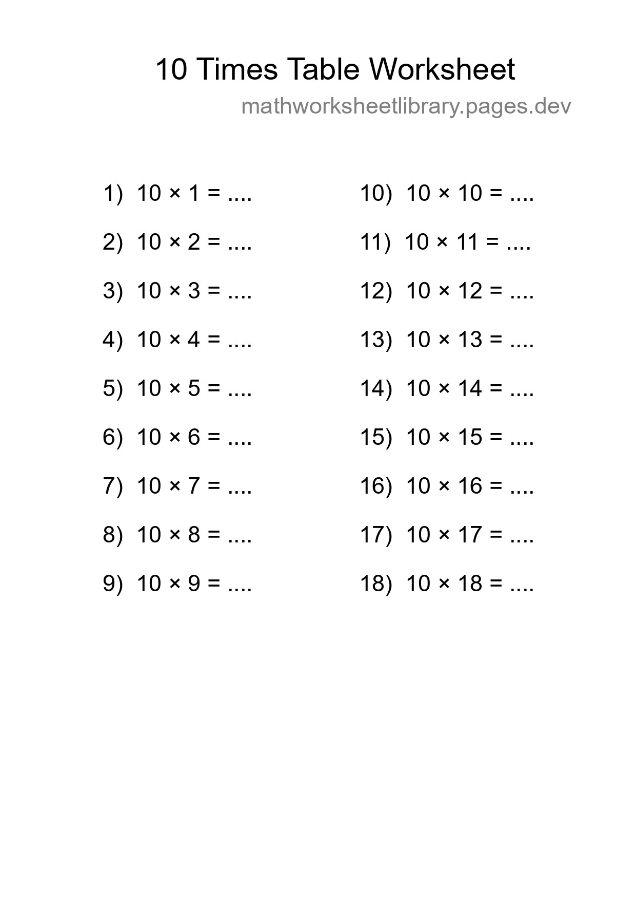 Grade 3 Multiplication Table 10 Practice - Part 289