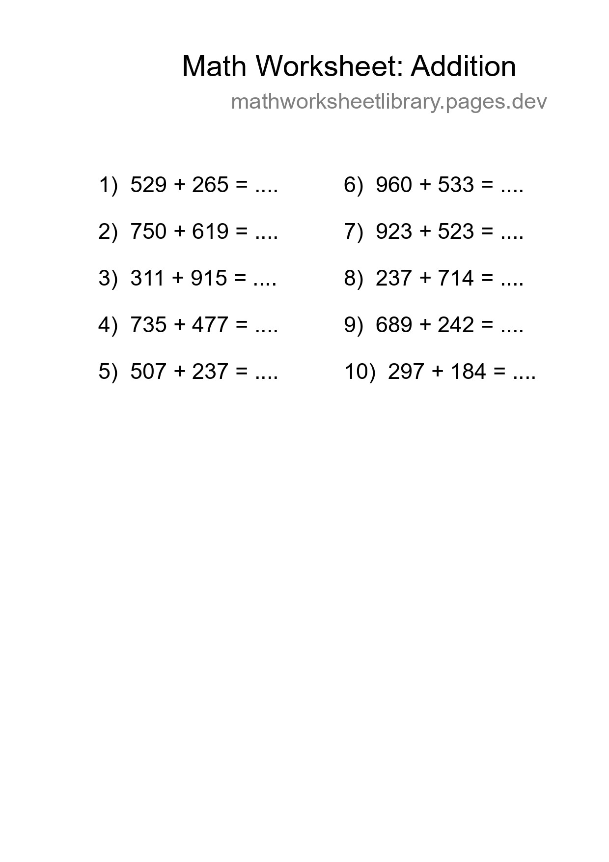 Grade 5 Addition Practice Worksheet (10 Problems) - Part 211