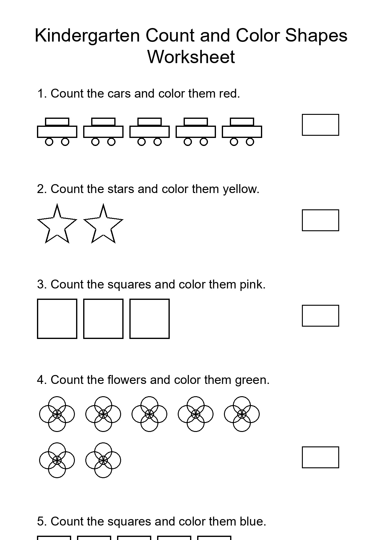 Kindergarten Count and Color Shapes Worksheet