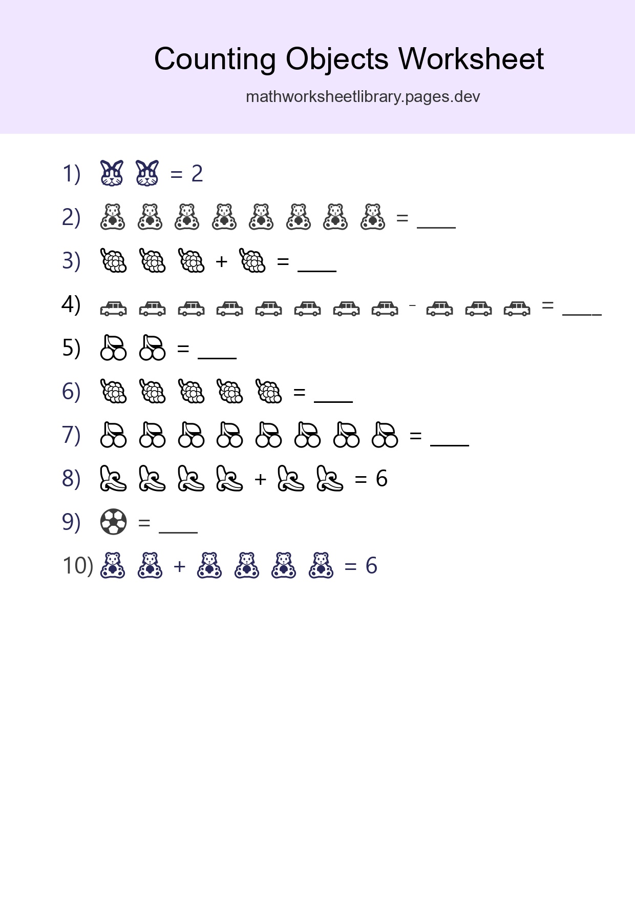 Kindergarten Count The Objects Worksheet - Part 123