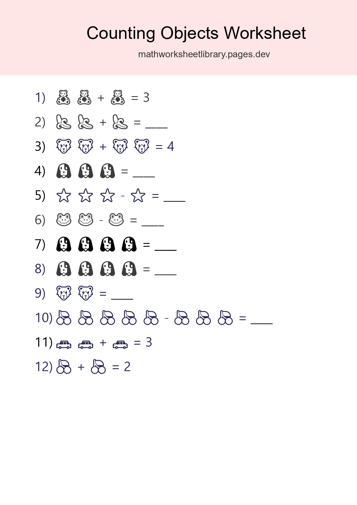 Learn Counting With Pictures Worksheet (Pre-K) - Part 3