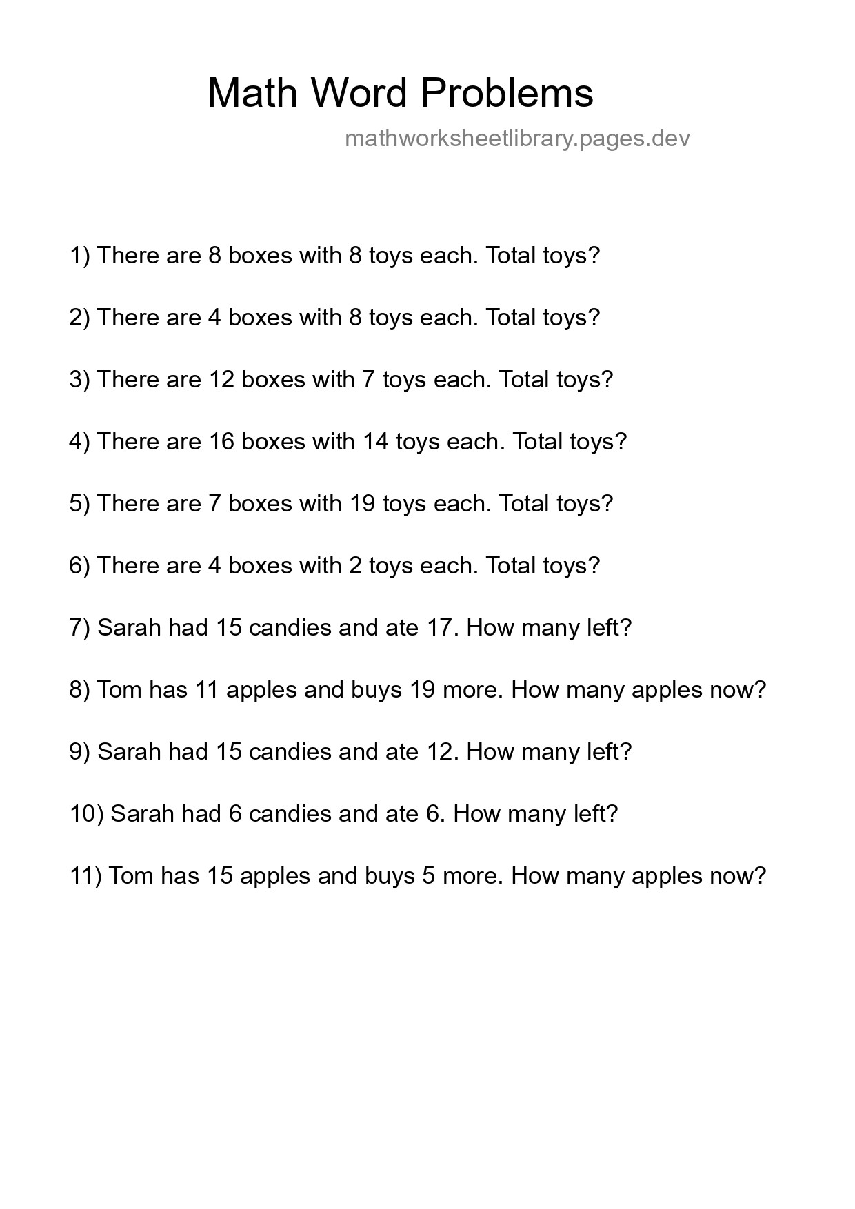 Math Word Problem Worksheet