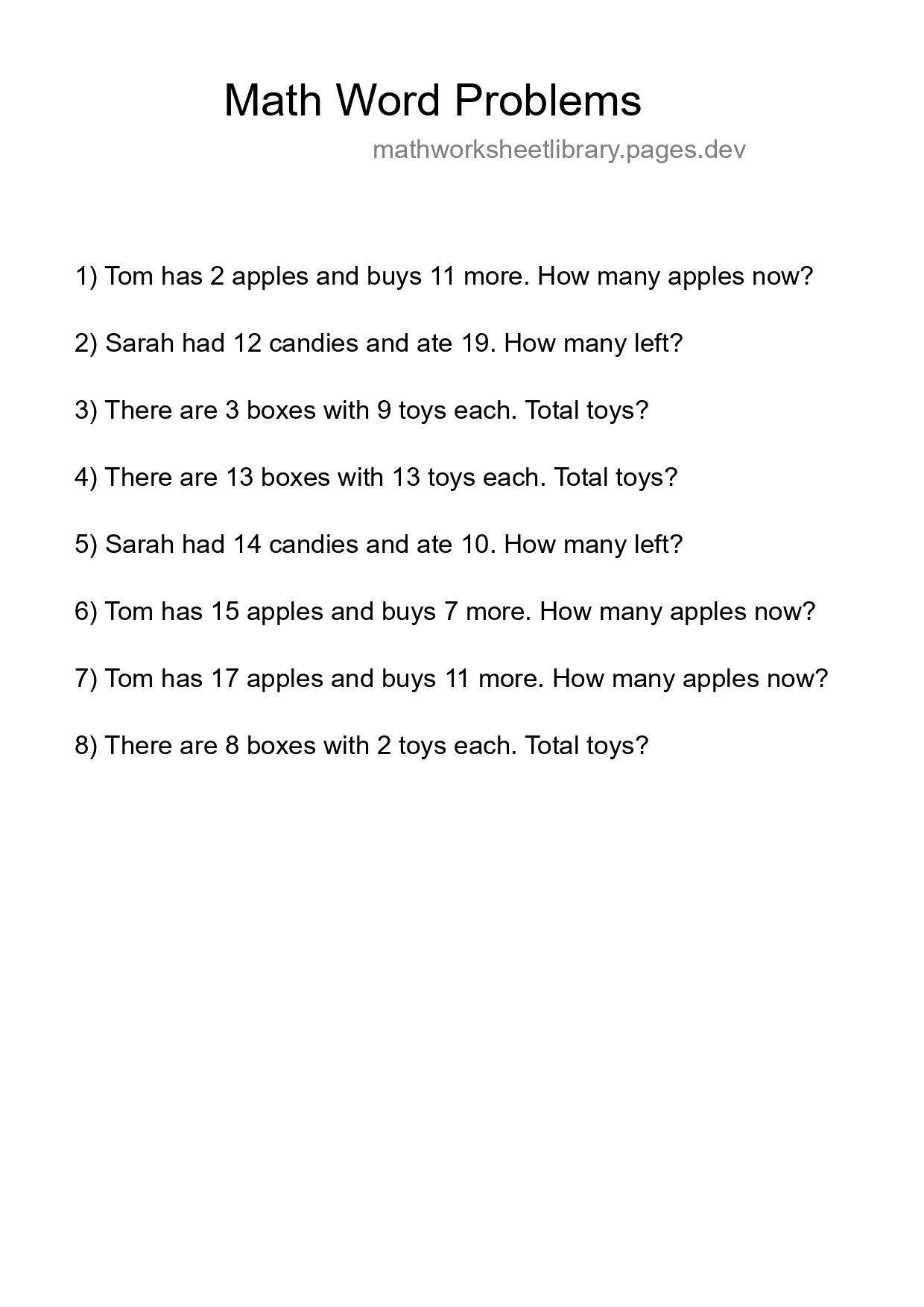 Math Word Problem Worksheet