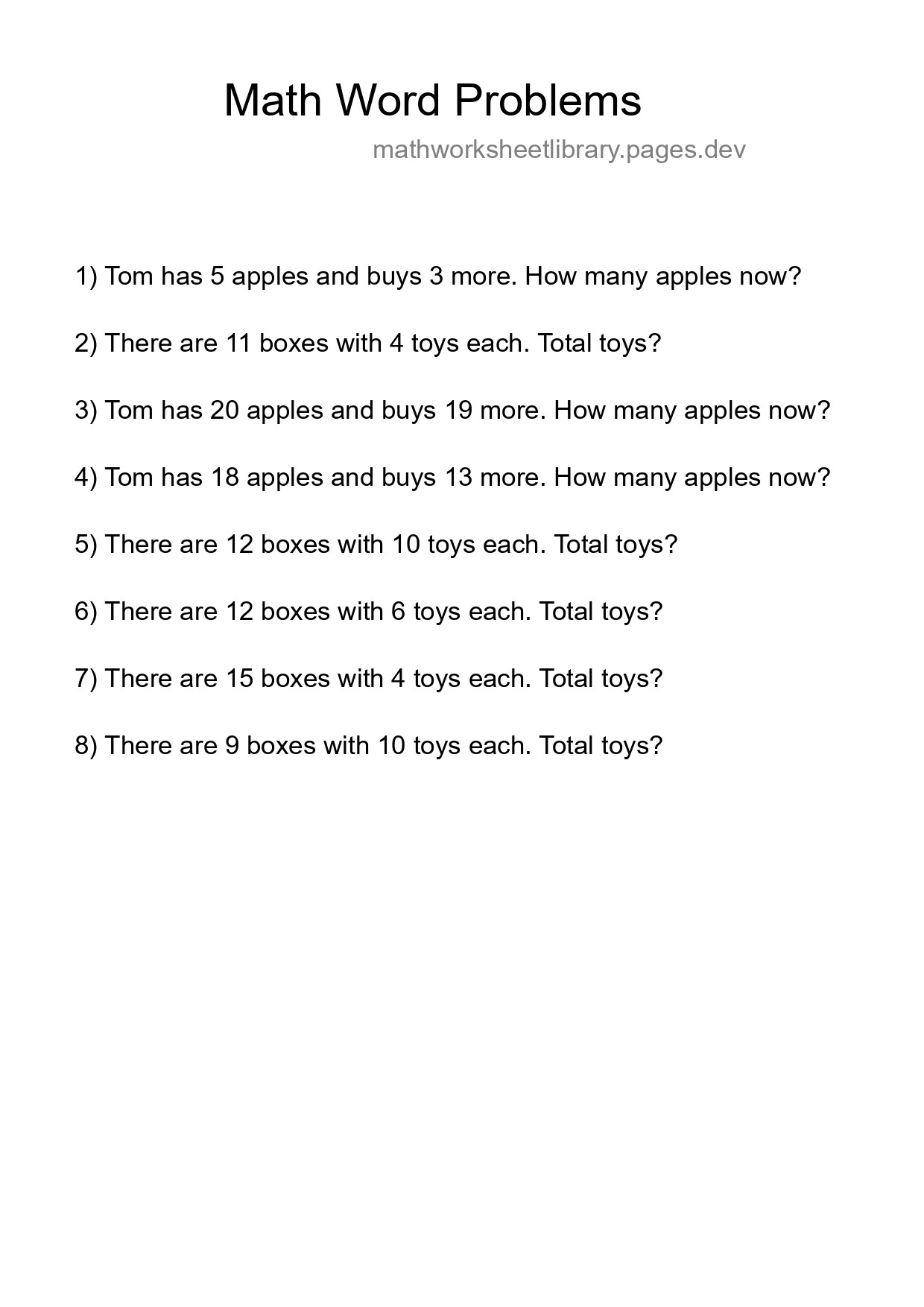 Math Word Problem Worksheet