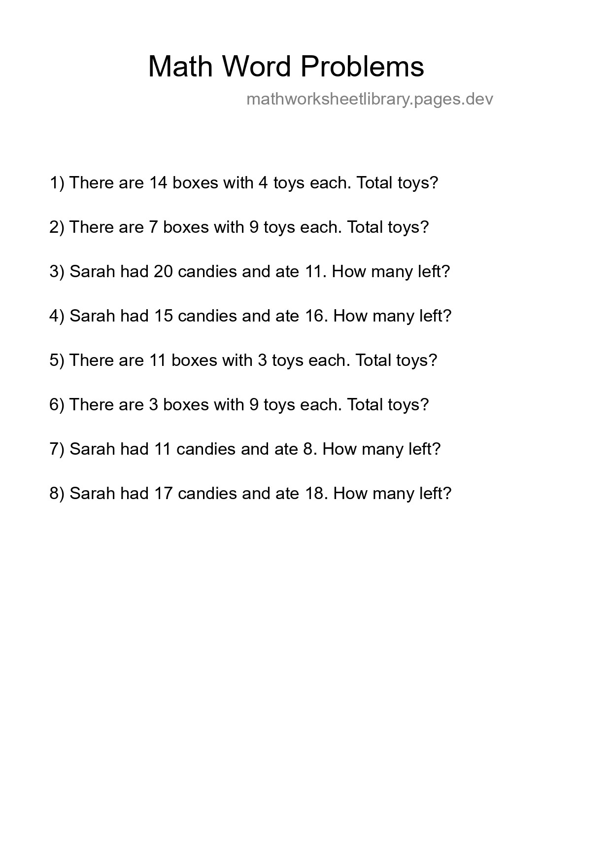 Math Word Problem Worksheet