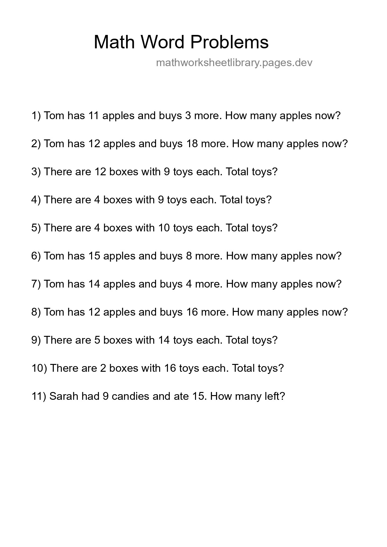 Math Word Problem Worksheet