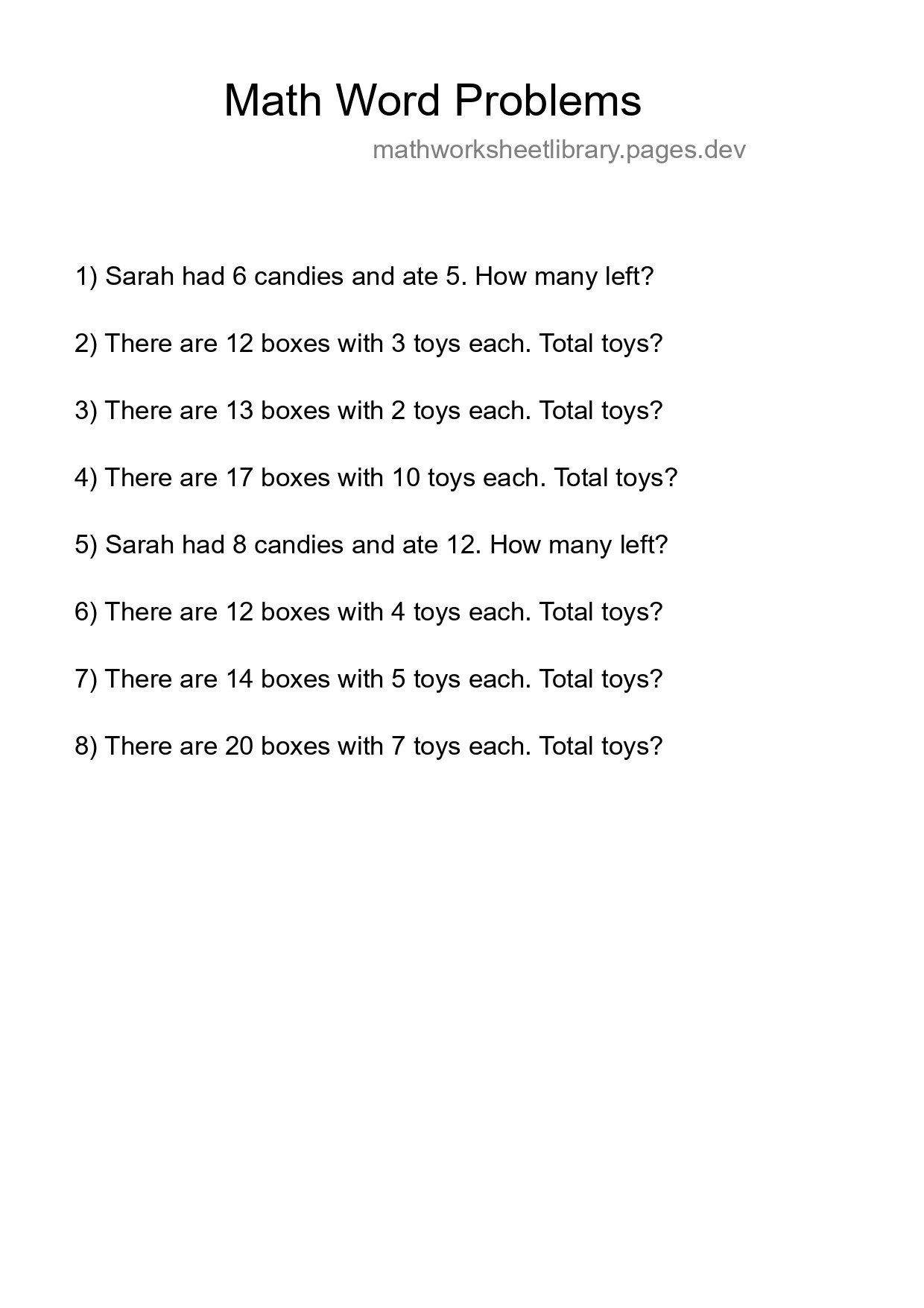 Math Word Problem Worksheet