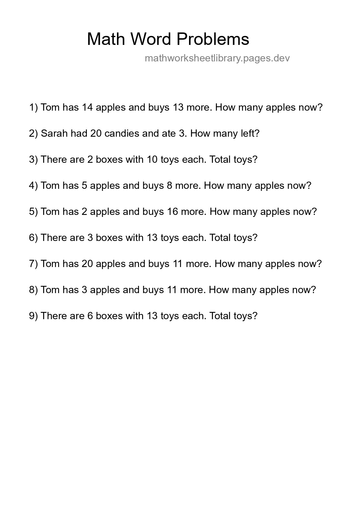 Math Word Problem Worksheet