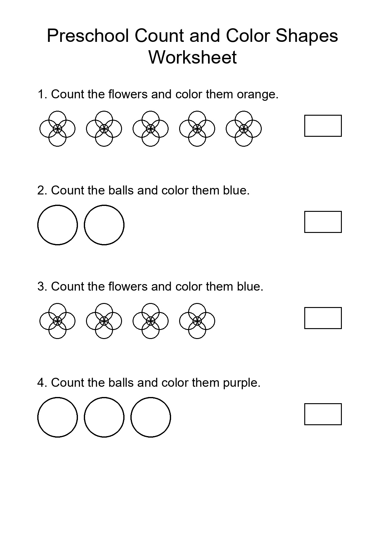 Preschool Count and Color Shapes Worksheet