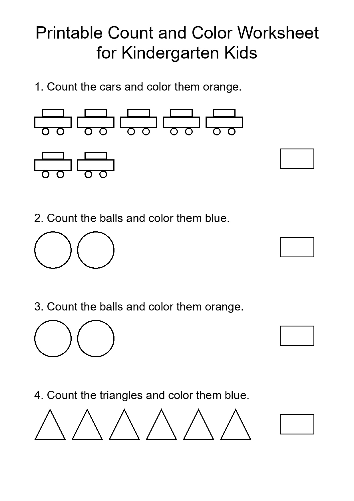 Printable Count and Color Worksheet for Kindergarten Kids