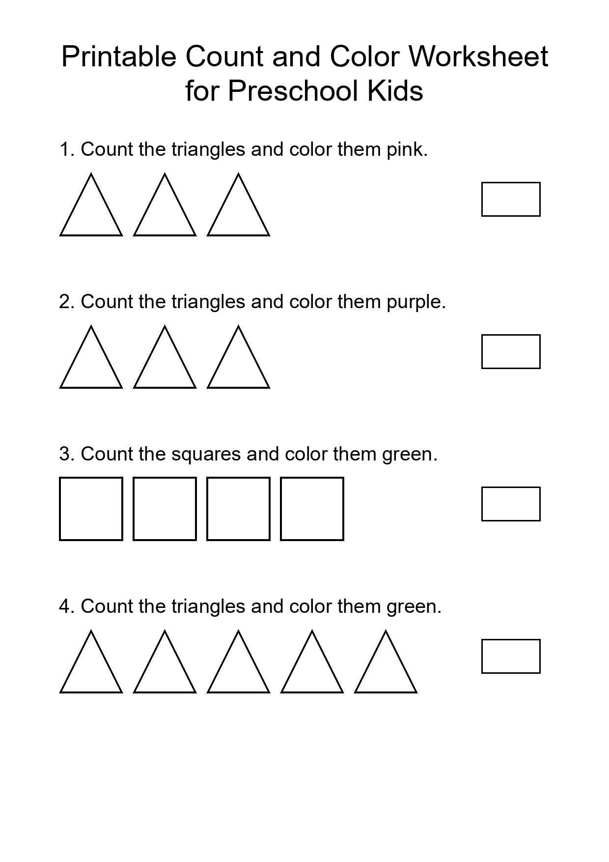 Printable Count and Color Worksheet for Preschool Kids