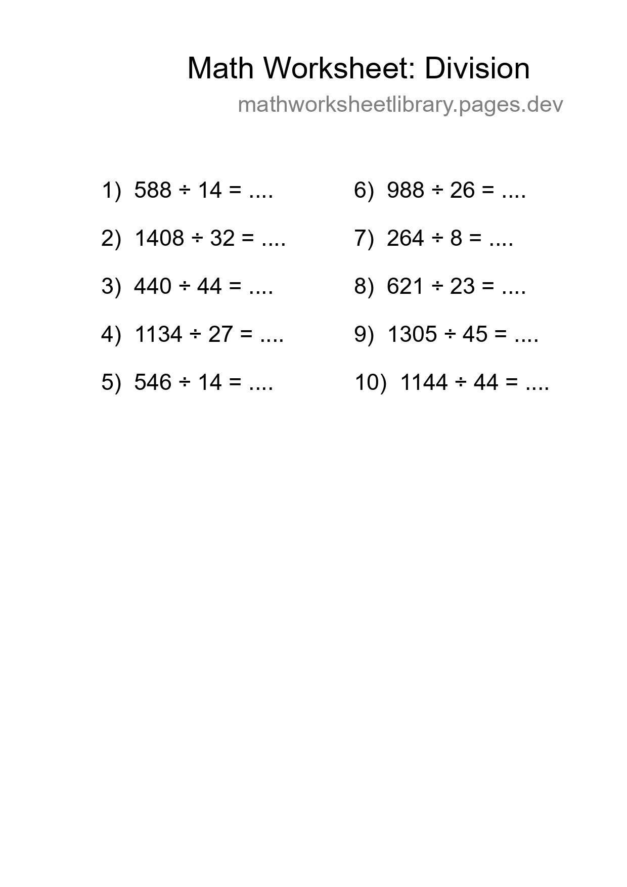 Printable Free 10 Division Math Worksheet For Grade 2 - Part 154
