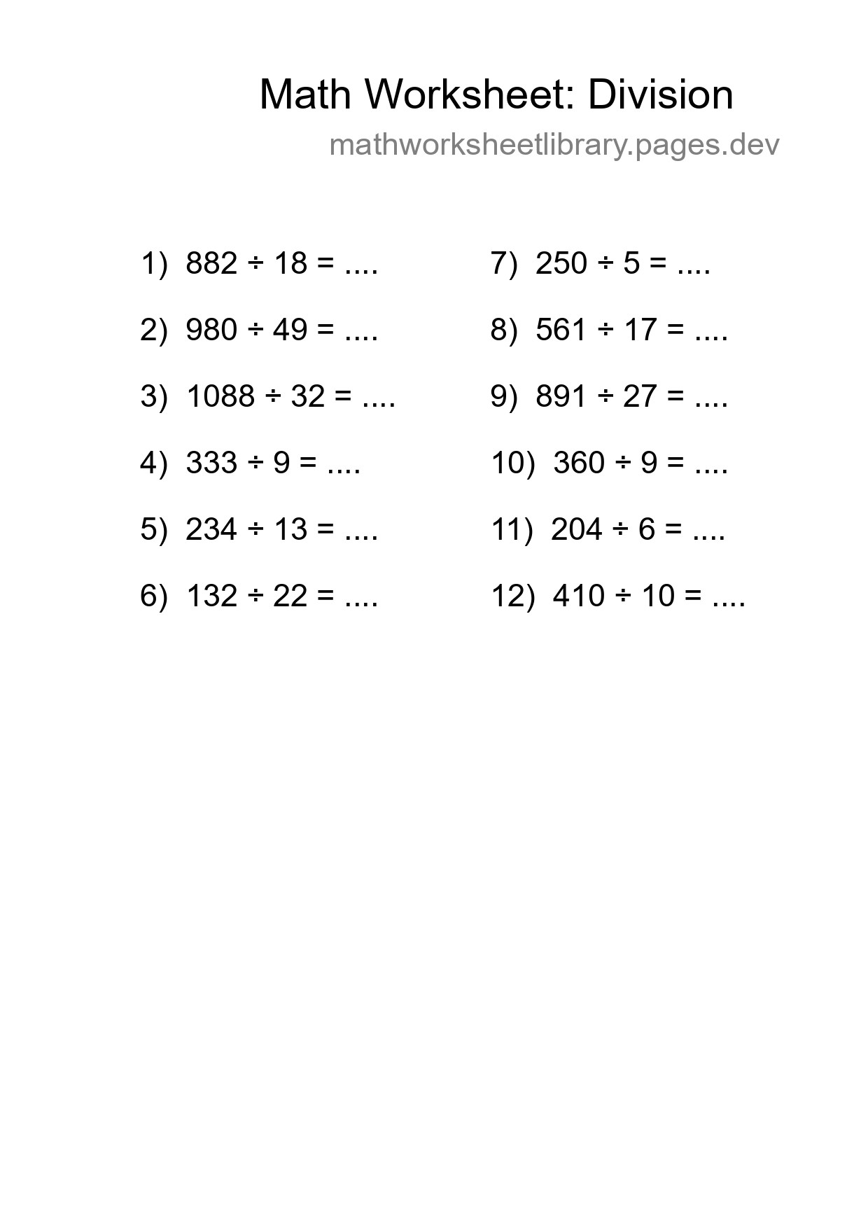 Printable Free 12 Division Math Worksheet For Grade 2 - Part 204
