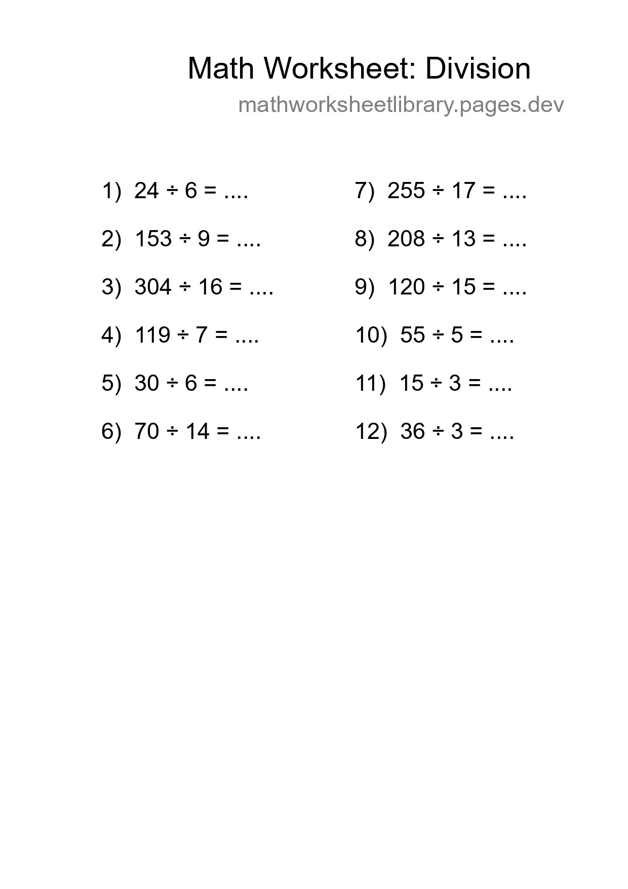 Printable Free 12 Division Math Worksheet For Grade 2 - Part 264