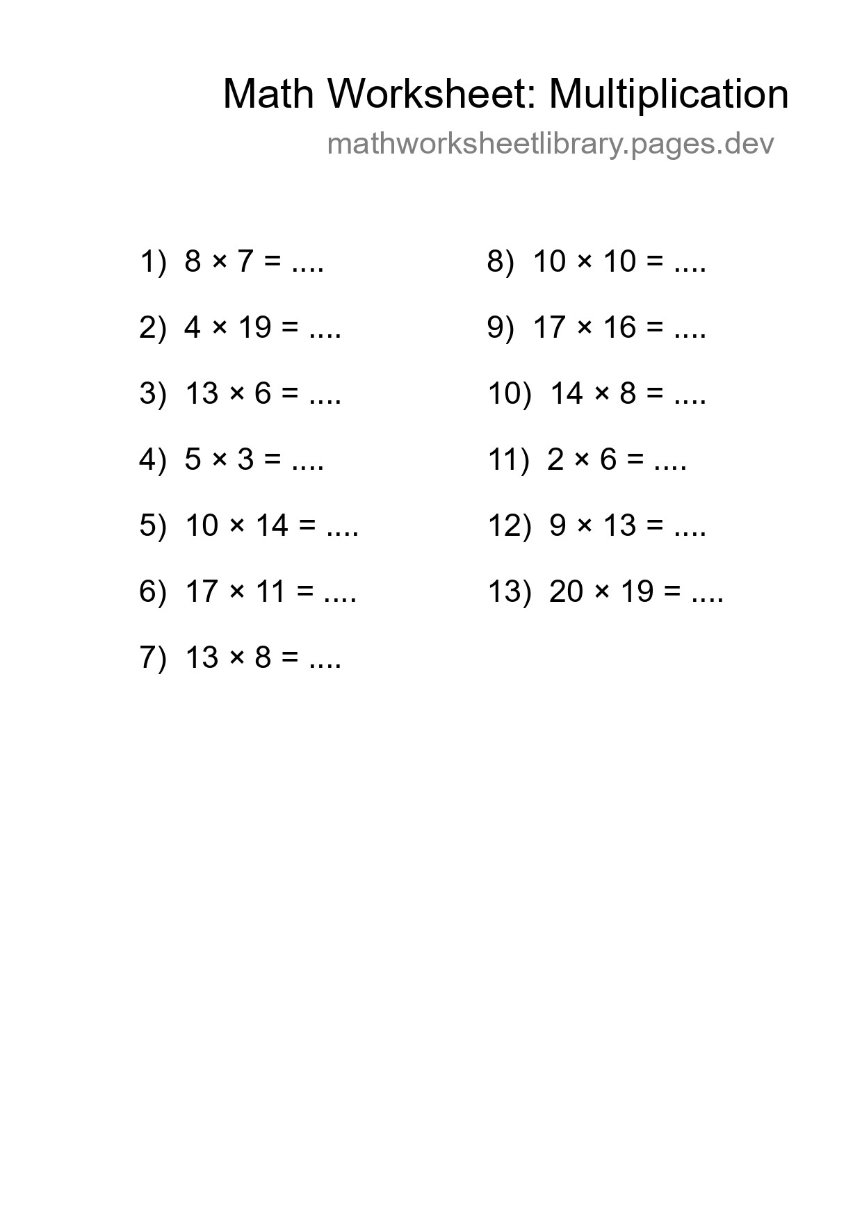 Printable Free 13 Multiplication Math Worksheet For Grade 2 - Part 67