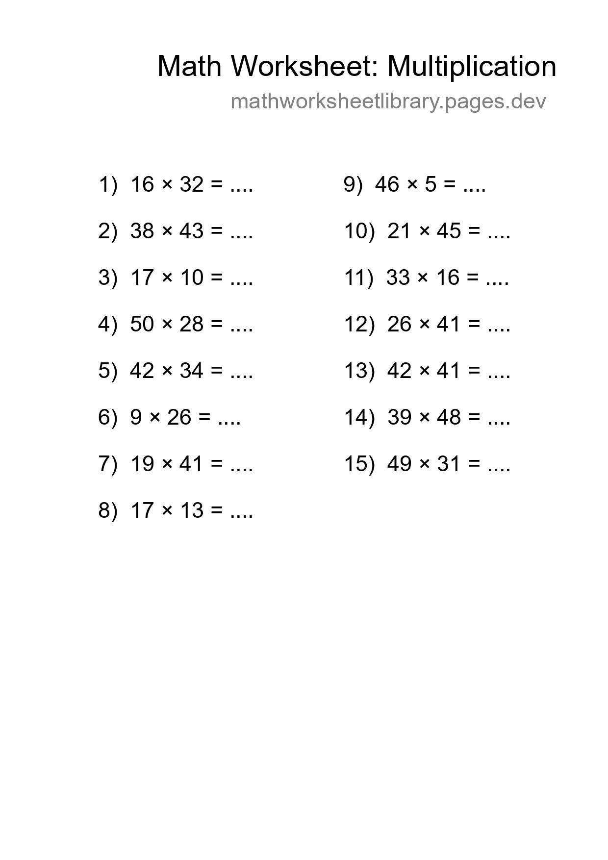 Printable Free 15 Multiplication Math Worksheet For Grade 2 - Part 17