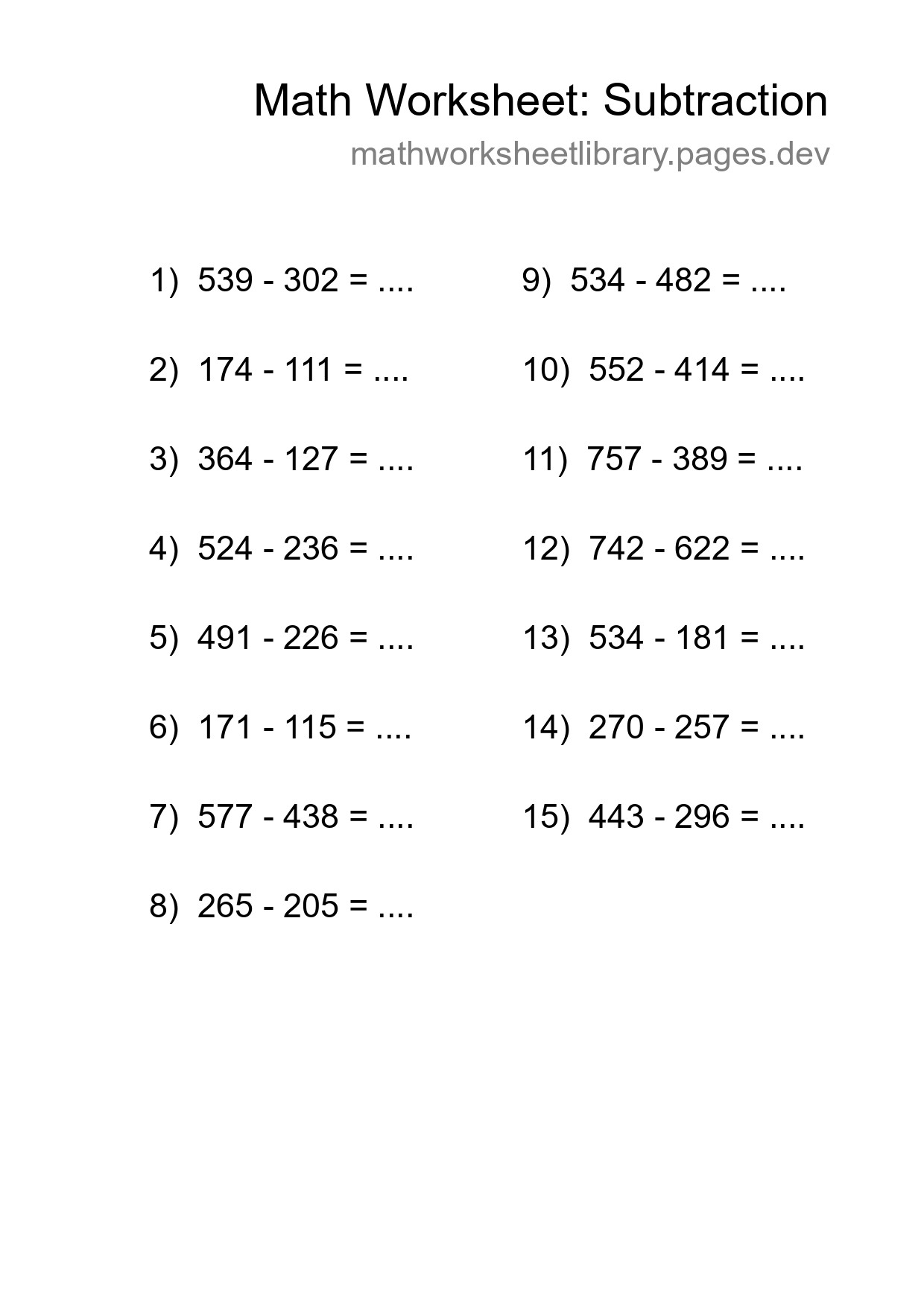 Printable Free 15 Subtraction Math Worksheet For Grade 5 - Part 88