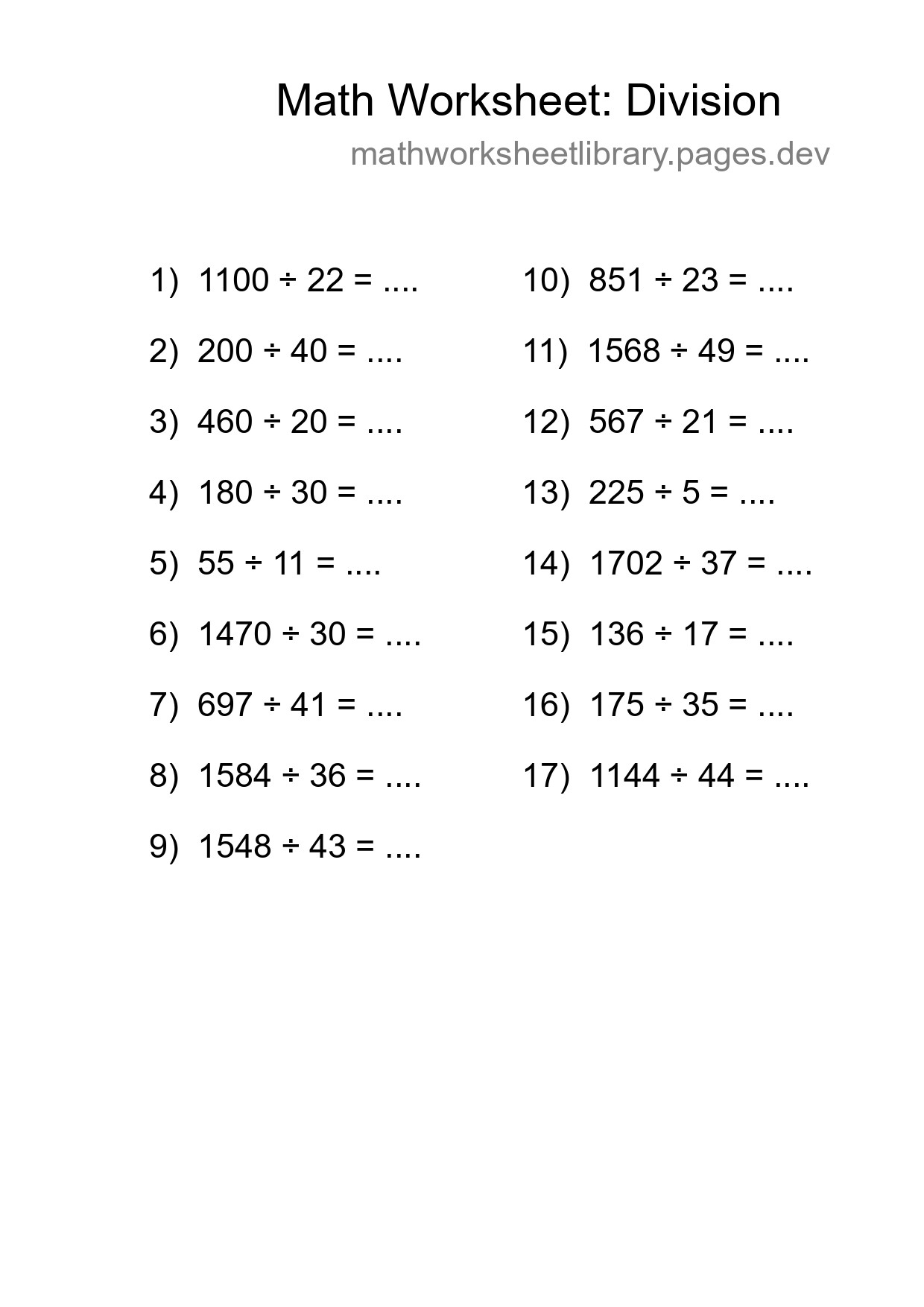 Printable Free 17 Division Math Worksheet For Grade 2 - Part 224