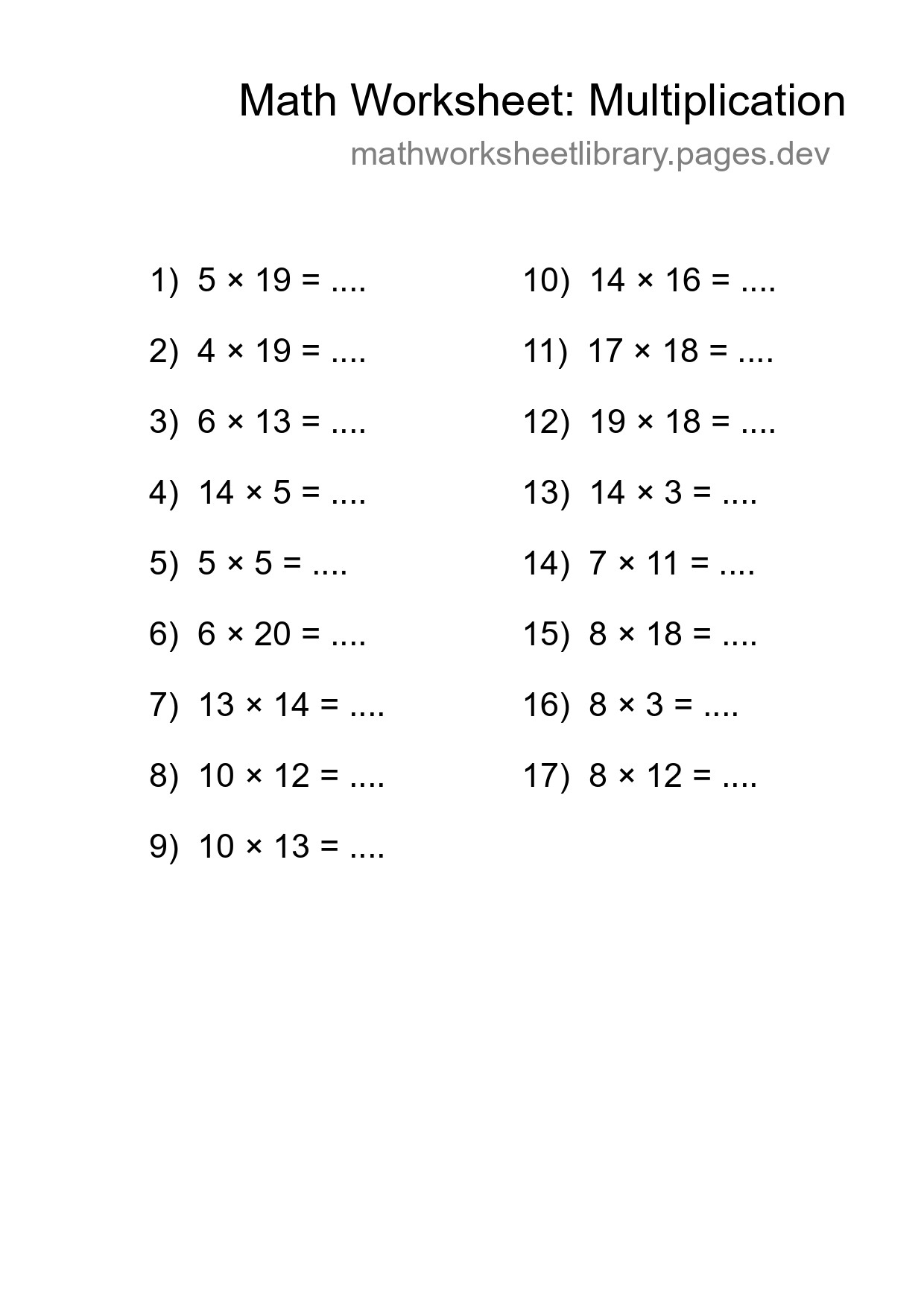 Printable Free 17 Multiplication Math Worksheet For Grade 2 - Part 287