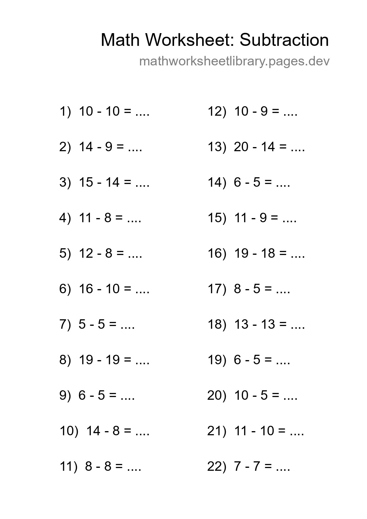 Printable Free 22 Subtraction Math Worksheet For Grade 2 - Part 188