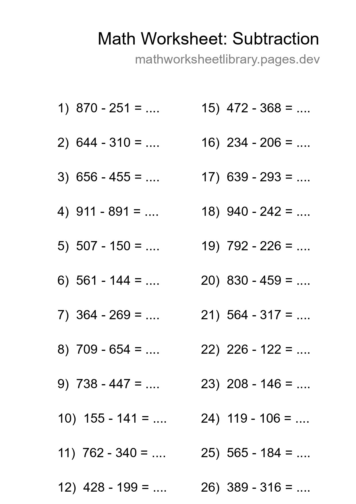 Printable Free 27 Subtraction Math Worksheet For Grade 5 - Part 178