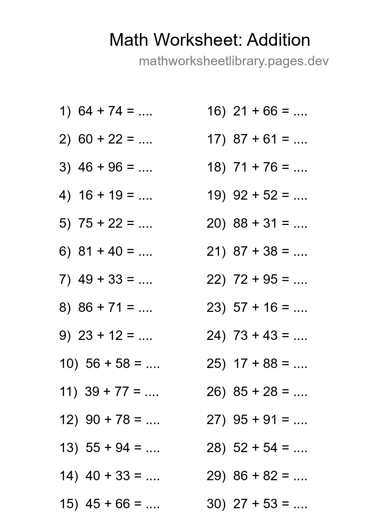 Printable Free 30 Addition Math Worksheet For Grade 3 - Part 81